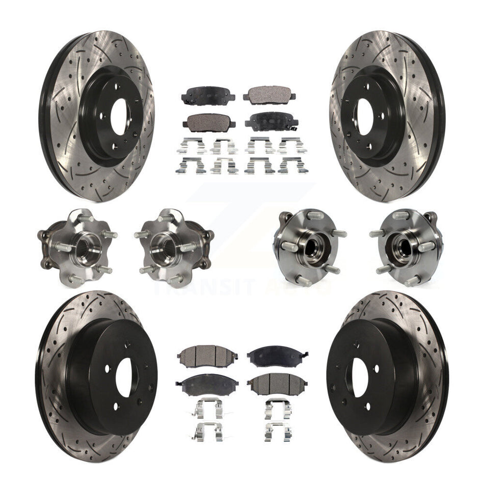 Front Rear Hub Bearings Assembly Coated Disc Brake Rotors And Semi-Metallic Pads Kit (10Pc) For INFINITI QX70 M37 Q70 Q70L M56 M35h KBB-110811