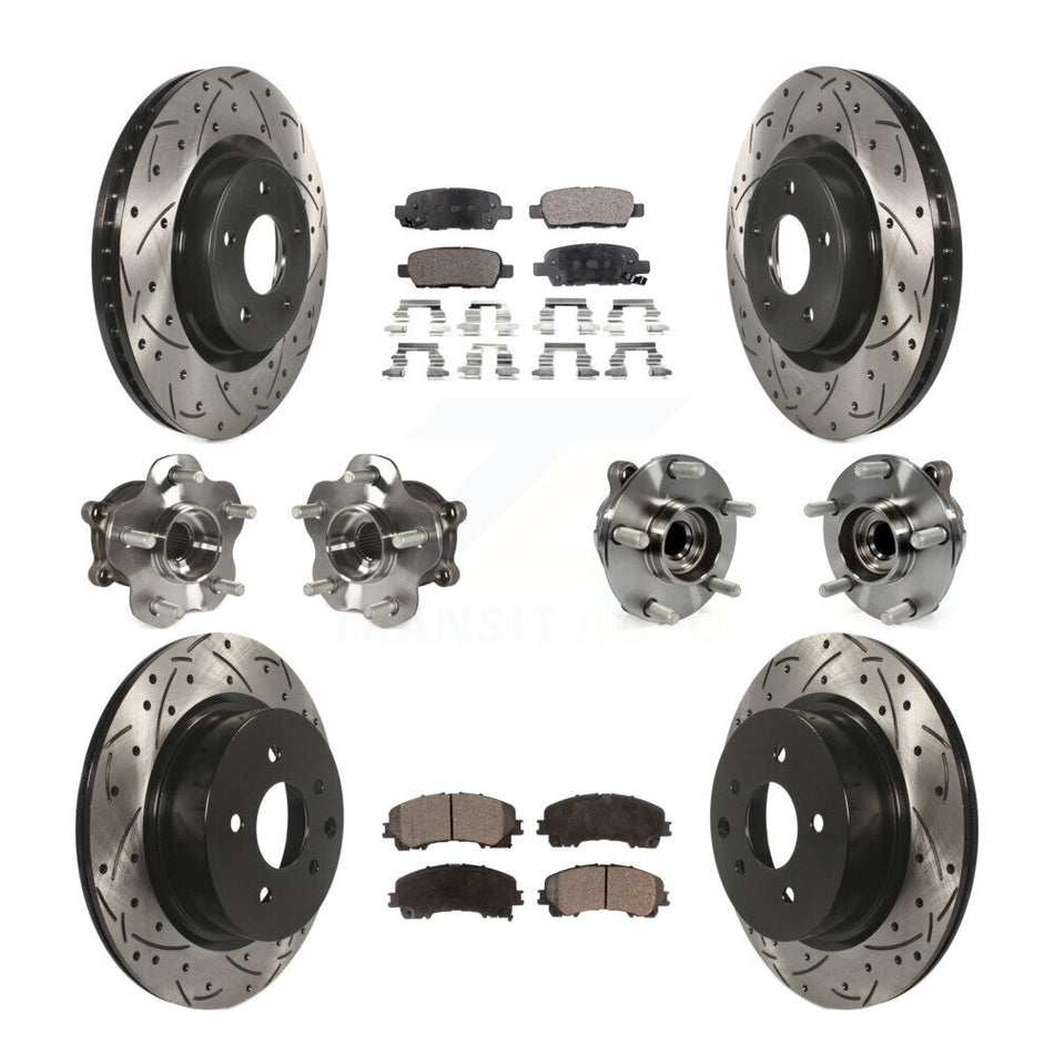 Front Rear Hub Bearings Assembly Coated Disc Brake Rotors And Semi-Metallic Pads Kit (10Pc) For 2016-2017 INFINITI QX50 RWD KBB-110814