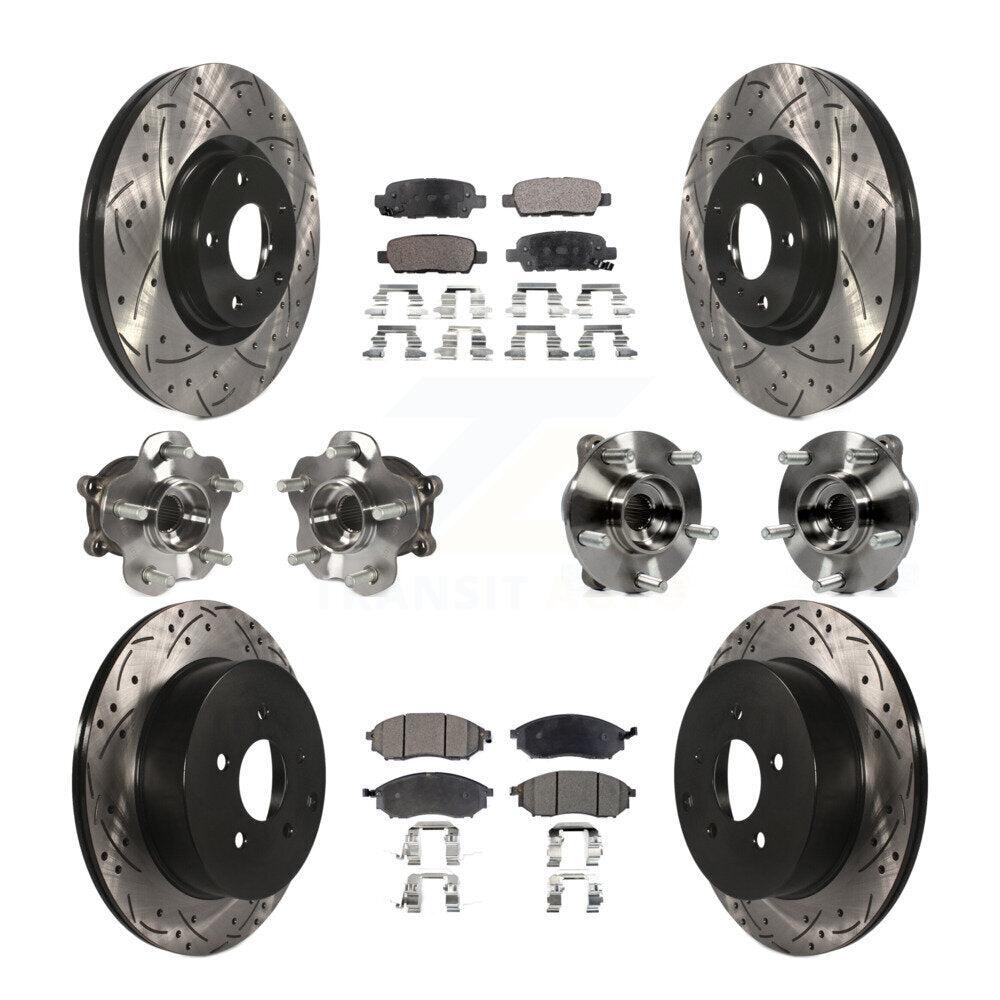 Front Rear Hub Bearing Coated Brake Rotor Pads Kit (10Pc) For 2015-2017 INFINITI QX70 AWD KBB-110815