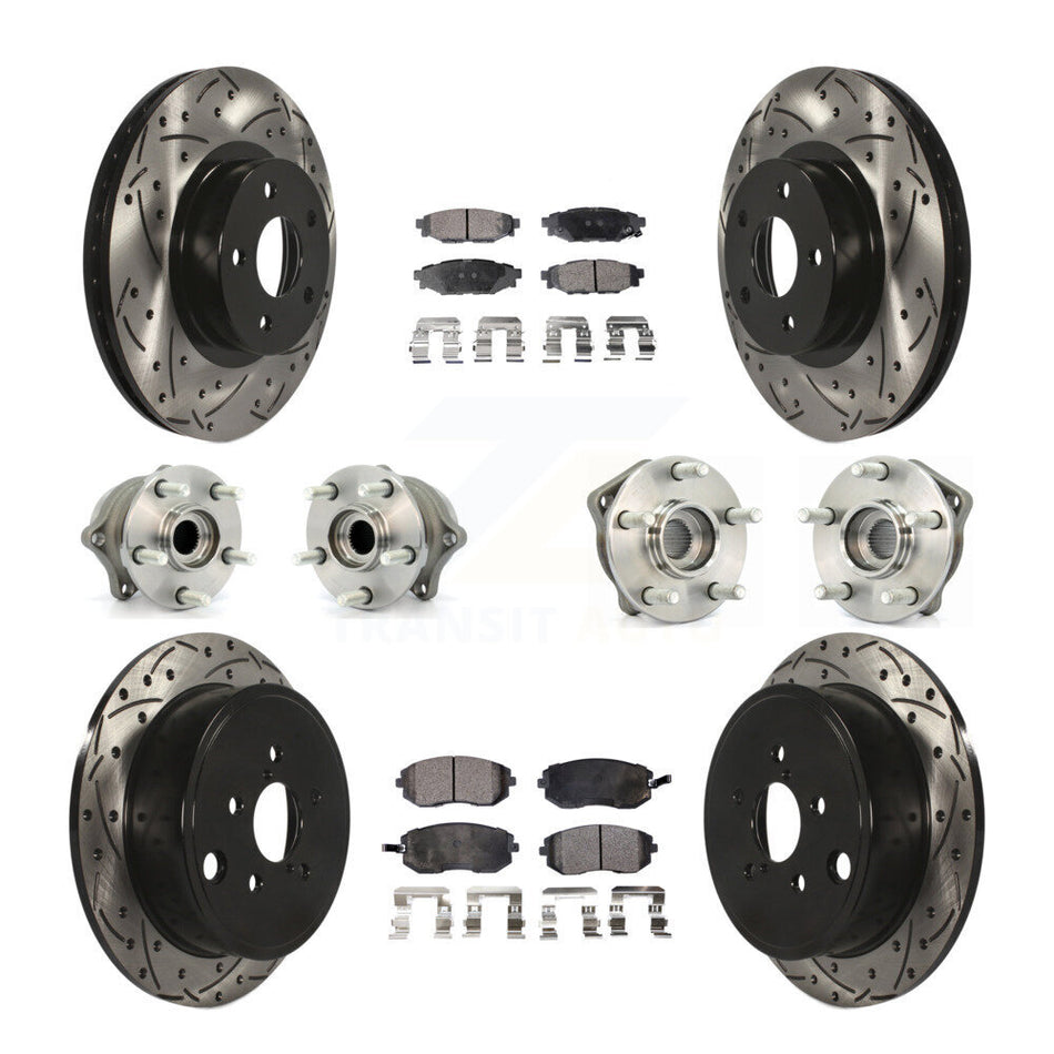 Front Rear Hub Bearings Assembly Coated Disc Brake Rotors And Semi-Metallic Pads Kit (10Pc) For Subaru Impreza KBB-110825