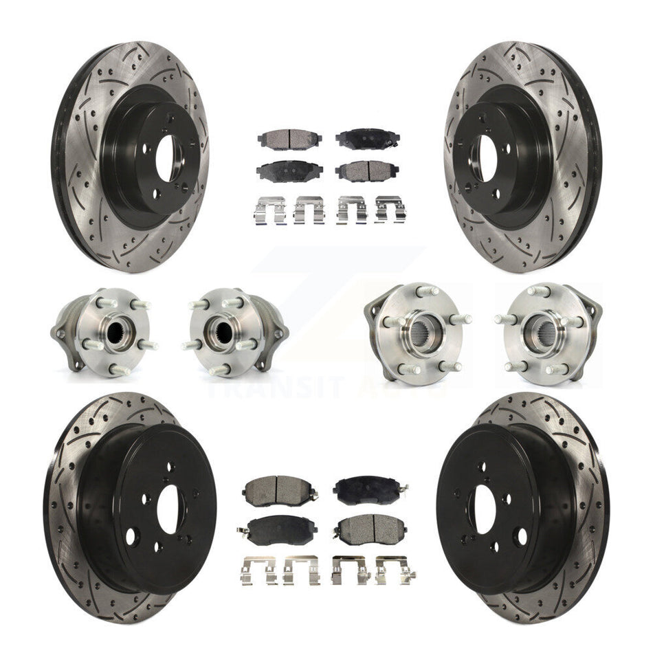 Front Rear Hub Bearings Assembly Coated Disc Brake Rotors And Semi-Metallic Pads Kit (10Pc) For Subaru Outback Impreza Forester Legacy KBB-110826