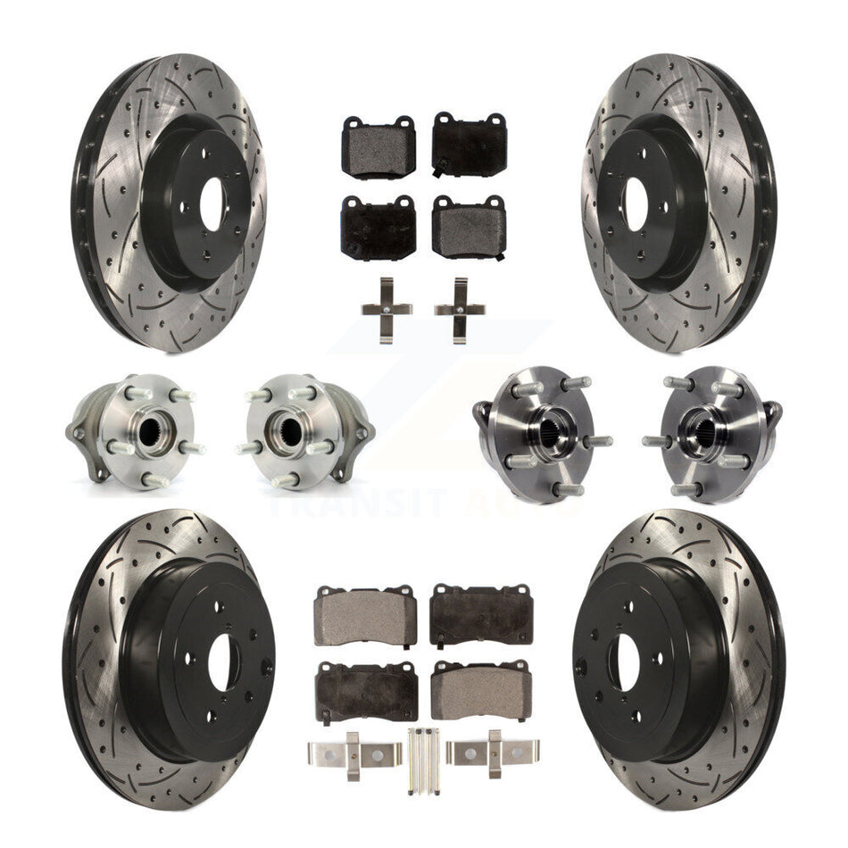 Front Rear Hub Bearings Assembly Coated Disc Brake Rotors And Semi-Metallic Pads Kit (10Pc) For Subaru Impreza WRX STI KBB-110828