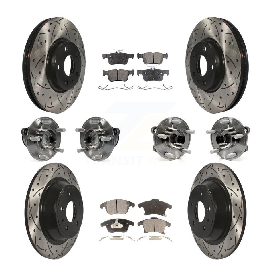 Front Rear Hub Bearings Assembly Coated Disc Brake Rotors And Semi-Metallic Pads Kit (10Pc) For Ford Fusion Lincoln MKZ KBB-110847