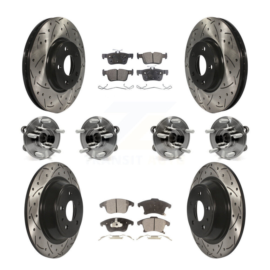 Front Rear Hub Bearings Assembly Coated Disc Brake Rotors And Semi-Metallic Pads Kit (10Pc) For Ford Fusion KBB-110849