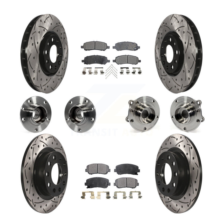 Front Rear Hub Bearings Assembly Coated Disc Brake Rotors And Semi-Metallic Pads Kit (10Pc) For 2013-2016 Dodge Dart KBB-110852