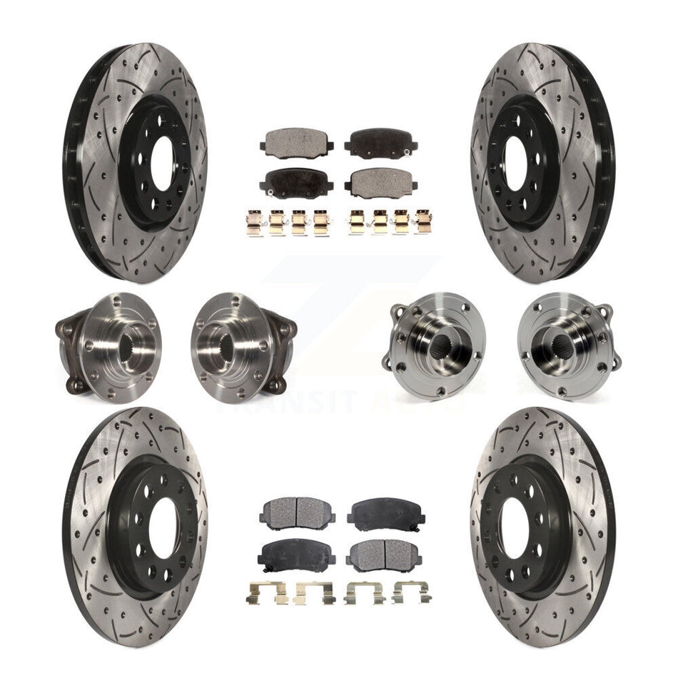 Front Rear Hub Bearings Assembly Coated Disc Brake Rotors And Semi-Metallic Pads Kit (10Pc) For 2015-2017 Chrysler 200 AWD With 305mm Diameter Rotor KBB-110853