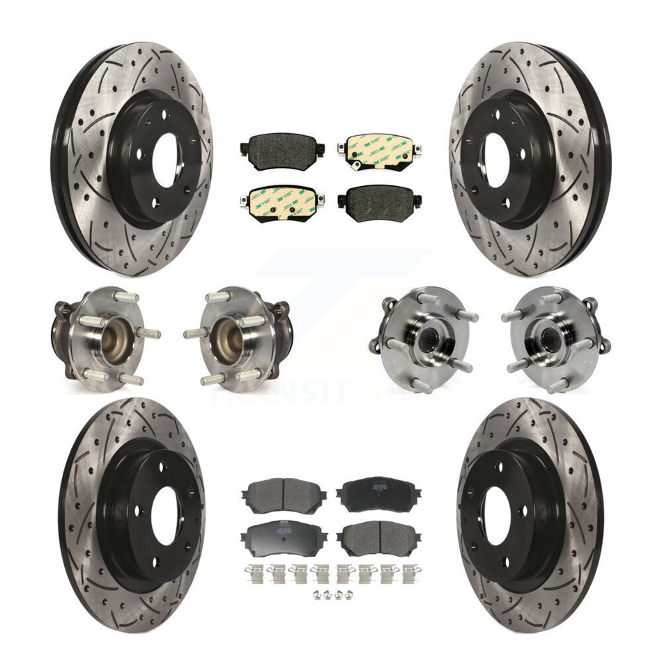 Front Rear Hub Bearings Assembly Coated Disc Brake Rotors And Semi-Metallic Pads Kit (10Pc) For 2016-2018 Mazda 6 KBB-110859