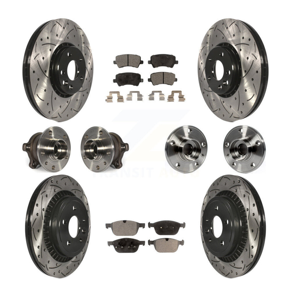 Front Rear Hub Bearings Assembly Coated Disc Brake Rotors And Semi-Metallic Pads Kit (10Pc) For 2010-2015 Volvo XC60 AWD KBB-110861