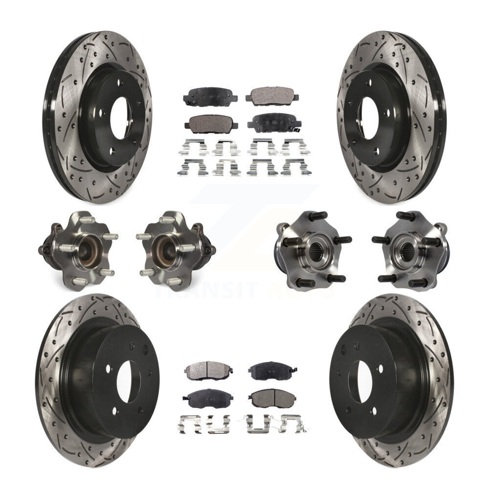Front Rear Hub Bearings Assembly Coated Disc Brake Rotors And Semi-Metallic Pads Kit (10Pc) For Nissan Sentra KBB-110863