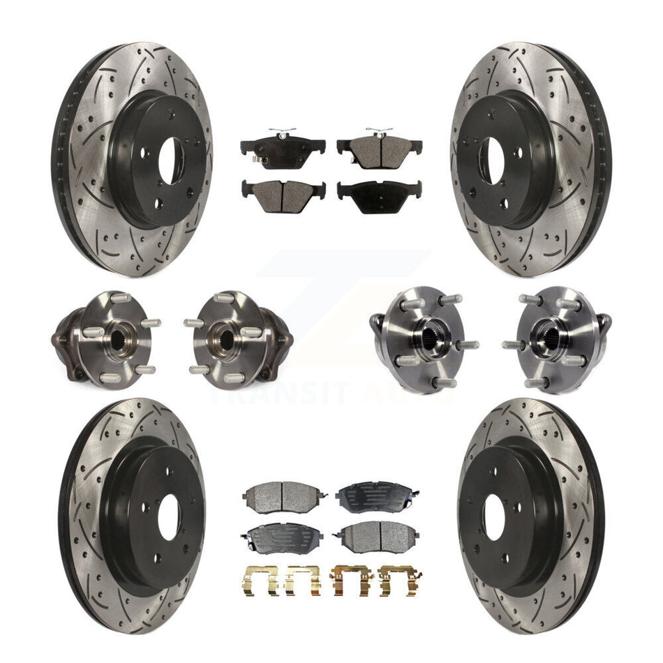 Front Rear Hub Bearings Assembly Coated Disc Brake Rotors And Semi-Metallic Pads Kit (10Pc) For 2015 Subaru Legacy 2.5L KBB-110870