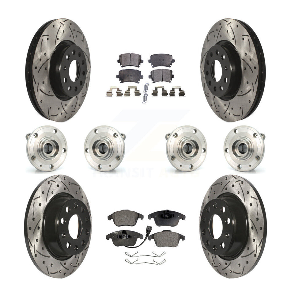 Front Rear Hub Bearings Assembly Coated Disc Brake Rotors And Semi-Metallic Pads Kit (10Pc) For Volkswagen Tiguan Audi Q3 Quattro KBB-110890
