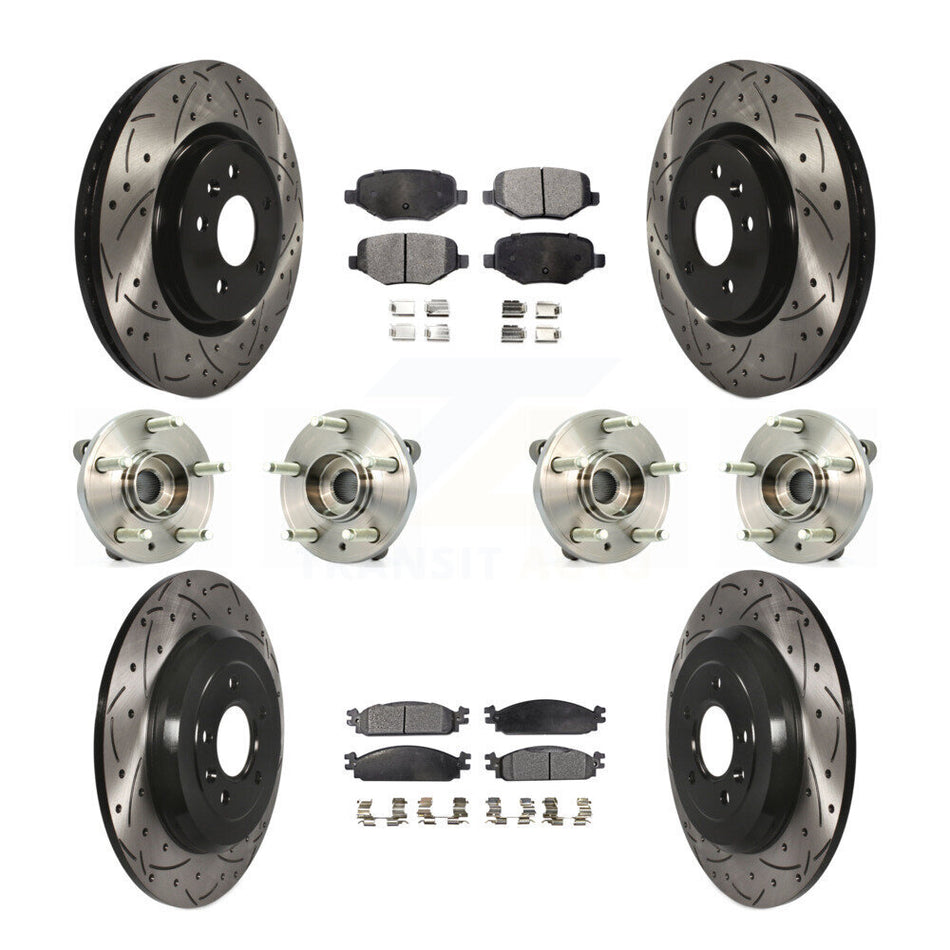 Front Rear Hub Bearings Assembly Coated Disc Brake Rotors And Semi-Metallic Pads Kit (10Pc) For 2009-2010 Lincoln MKS KBB-110897