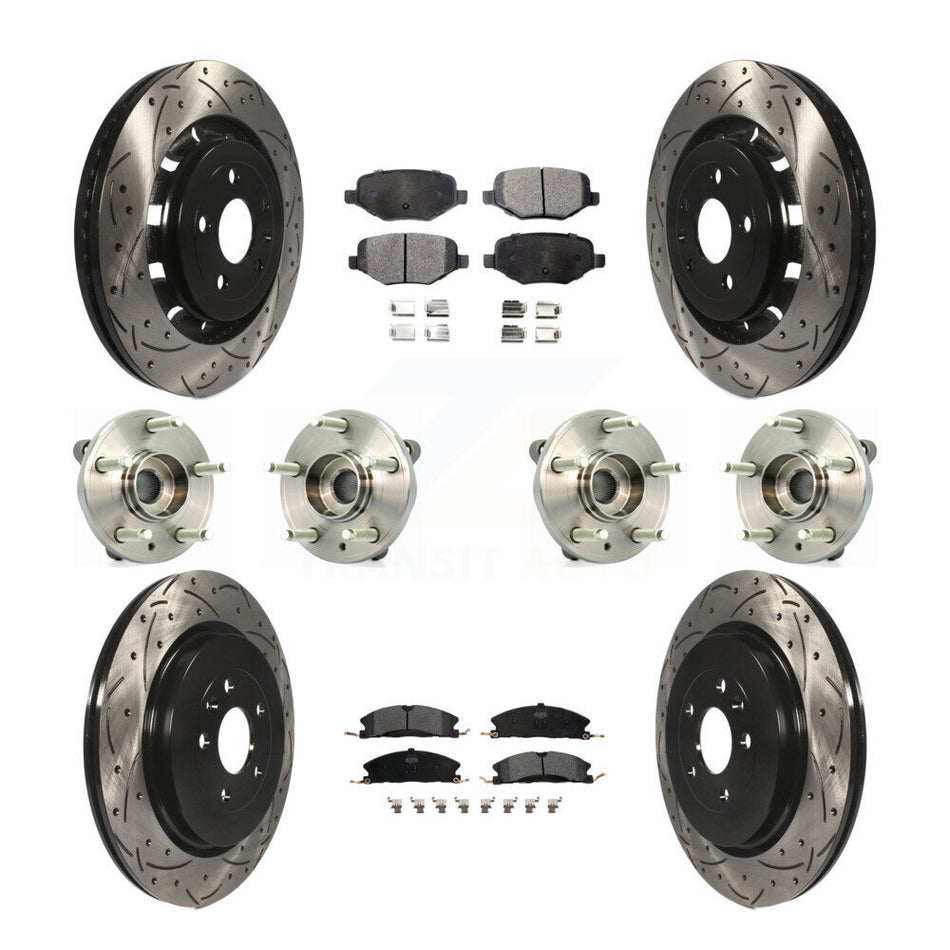 Front Rear Hub Bearings Assembly Coated Disc Brake Rotors And Semi-Metallic Pads Kit (10Pc) For Lincoln MKS Ford Flex Taurus MKT KBB-110899