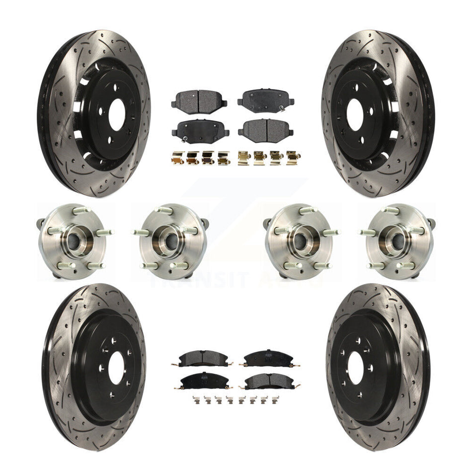 Front Rear Hub Bearings Assembly Coated Disc Brake Rotors And Semi-Metallic Pads Kit (10Pc) For Ford Flex Taurus Lincoln MKS KBB-110900
