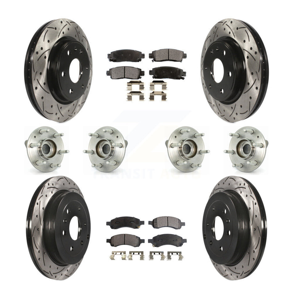 Front Rear Hub Bearings Assembly Coated Disc Brake Rotors And Semi-Metallic Pads Kit (10Pc) For Chevrolet Traverse GMC Acadia Buick Enclave Saturn Outlook Limited KBB-110901