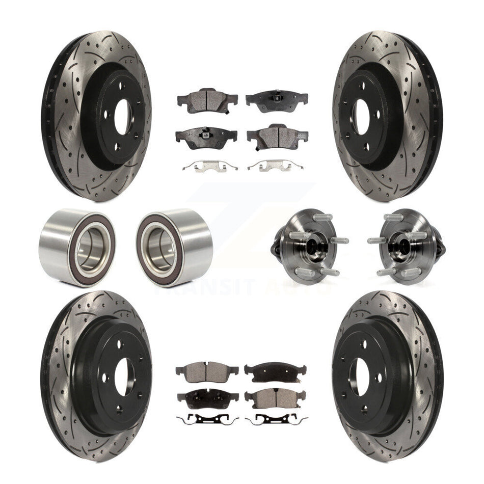 Front Rear Wheel Hub Bearings Assembly Coated Disc Brake Rotors And Semi-Metallic Pads Shoes Kit (10Pc) For Dodge Durango Jeep Grand Cherokee KBB-110909