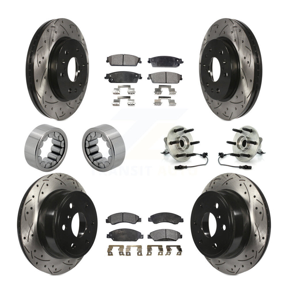 Front Rear Hub Bearing Coated Brake Rotor Pad Shoe Kit (10Pc) For Chevrolet Avalanche GMC KBB-110910