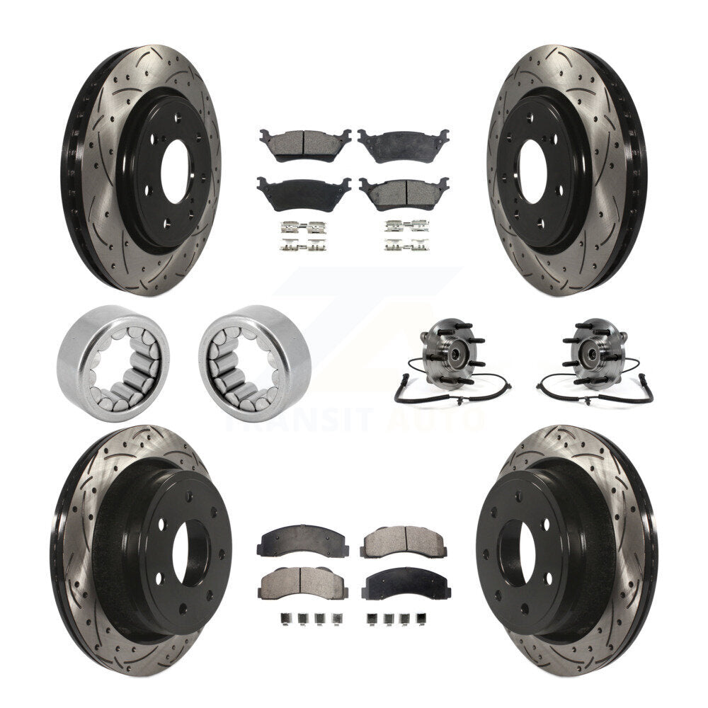 Front Rear Hub Bearing Coated Brake Rotor And Pad Shoe Kit (10Pc) For 2014 Ford F-150 4WD KBB-110930
