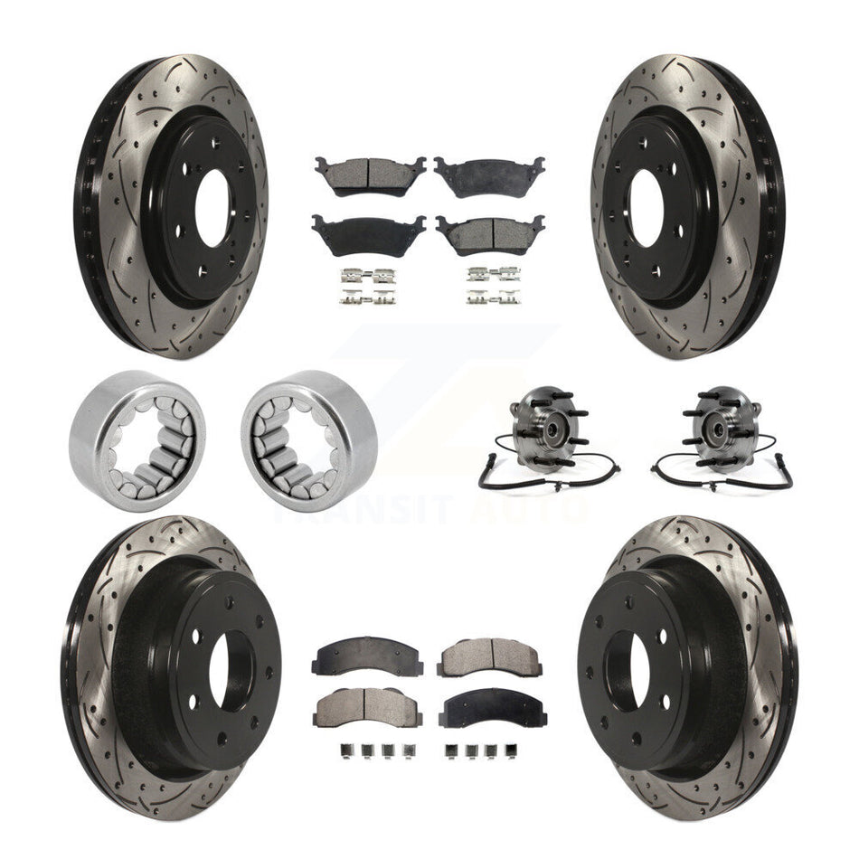 Front Rear Hub Bearing Coated Brake Rotor And Pad Shoe Kit (10Pc) For 2014 Ford F-150 4WD KBB-110930