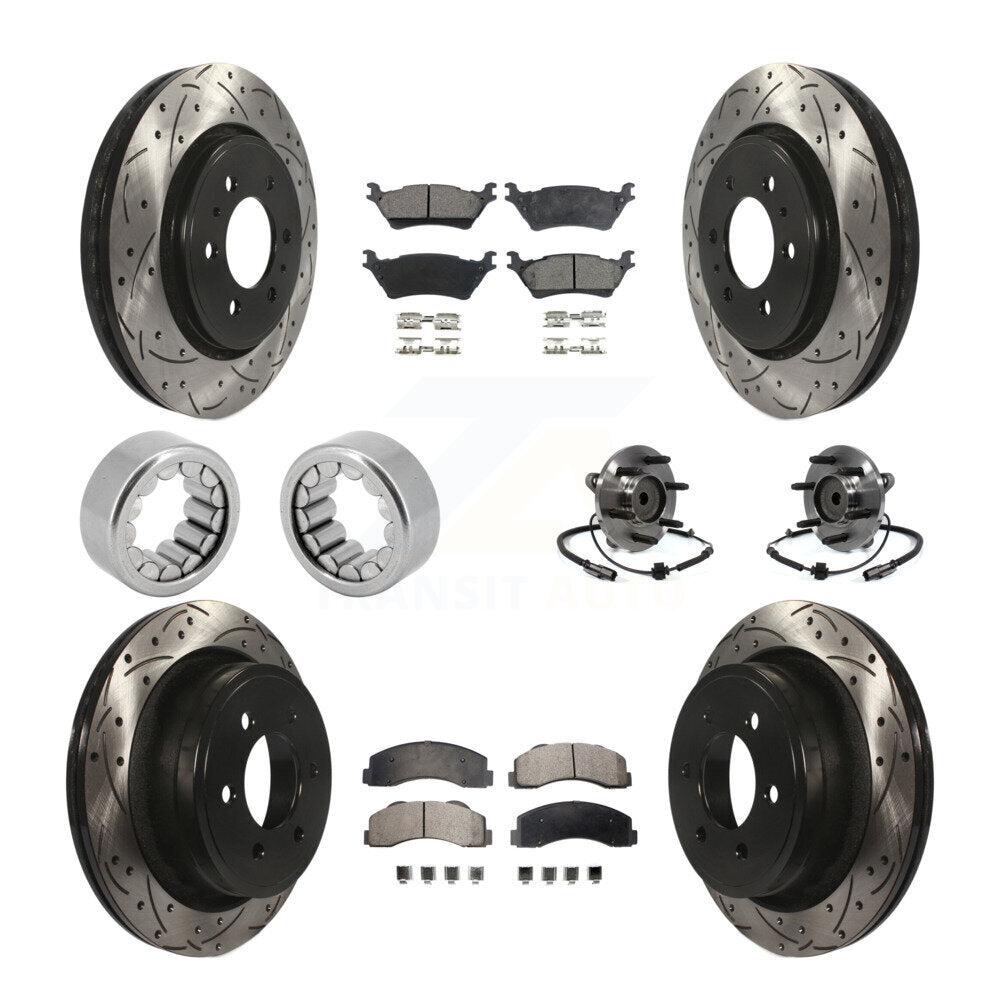 Front Rear Hub Bearing Coated Brake Rotor And Pad Shoe Kit (10Pc) For 2014 Ford F-150 RWD KBB-110956