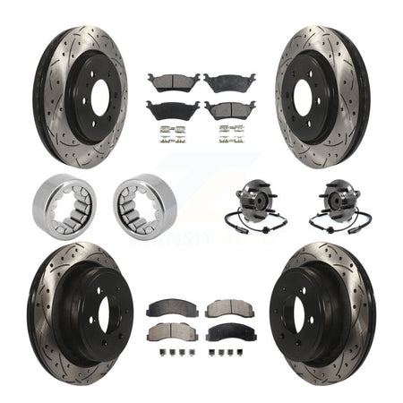Front Rear Hub Bearing Coated Brake Rotor And Pad Shoe Kit (10Pc) For 2014 Ford F-150 RWD KBB-110956