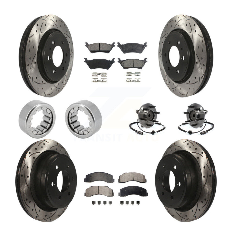 Front Rear Hub Bearing Coated Brake Rotor And Pad Shoe Kit (10Pc) For 2014 Ford F-150 RWD KBB-110956