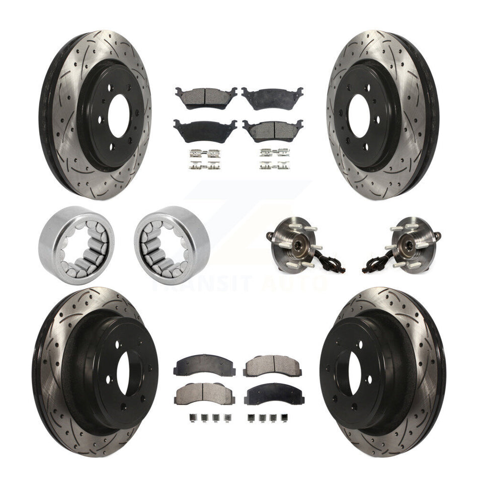 Front Rear Hub Bearings Coated Disc Brake Rotors And Pads Shoes Kit (10Pc) For Ford F-150 KBB-110964