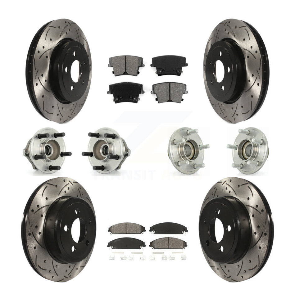 Front Rear Hub Bearings Assembly Coated Disc Brake Rotors And Semi-Metallic Pads Kit (10Pc) For Chrysler 300 Dodge Charger Magnum KBB-110967