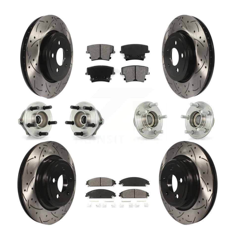 Front Rear Hub Bearings Assembly Coated Disc Brake Rotors And Semi-Metallic Pads Kit (10Pc) For 2006-2008 Dodge Charger RWD with 5.7L 3.5L With Police Package KBB-110968