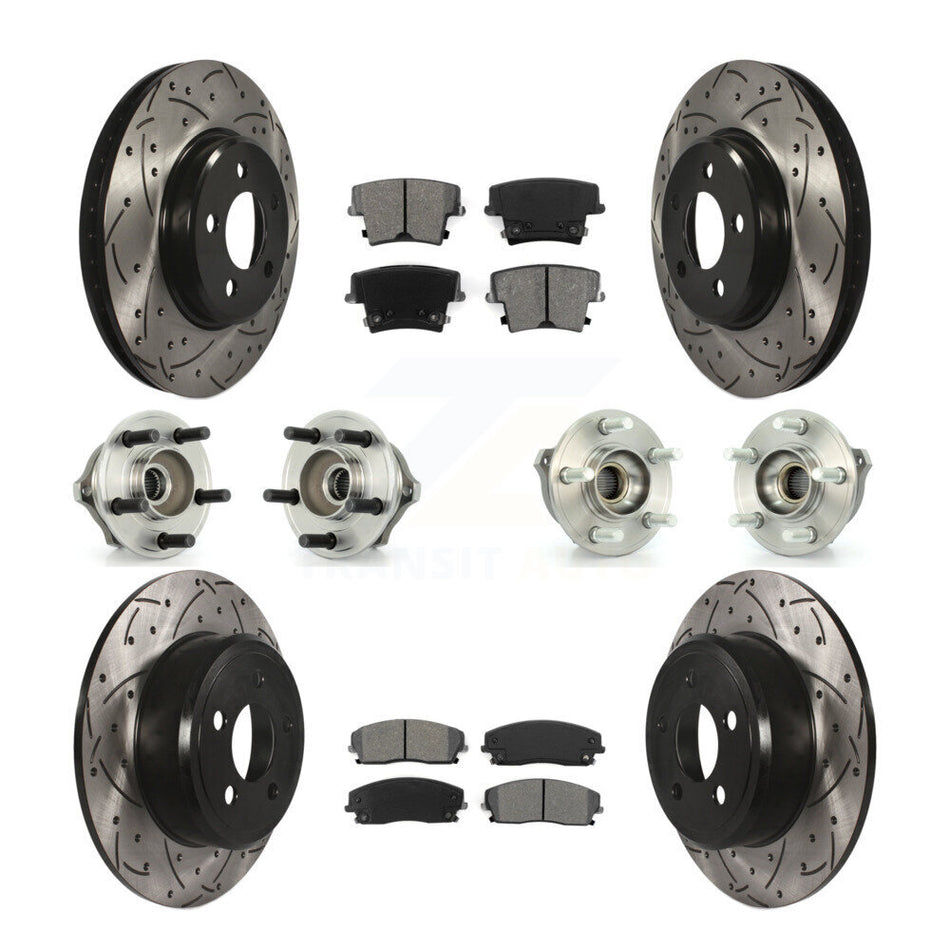 Front Rear Hub Bearings Assembly Coated Disc Brake Rotors And Semi-Metallic Pads Kit (10Pc) For Dodge Charger Magnum AWD with 2.7L KBB-110969