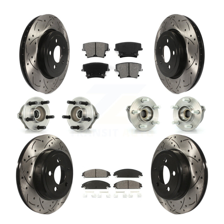 Front Rear Hub Bearings Assembly Coated Disc Brake Rotors And Semi-Metallic Pads Kit (10Pc) For Chrysler 300 Dodge Charger Magnum KBB-110971