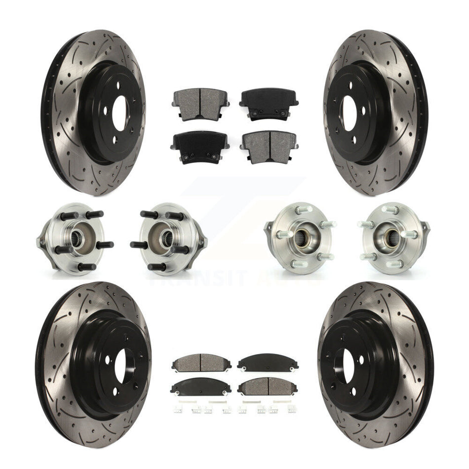 Front Rear Hub Bearings Assembly Coated Disc Brake Rotors And Semi-Metallic Pads Kit (10Pc) For 2007-2008 Dodge Charger AWD with 5.7L With Police Package KBB-110972
