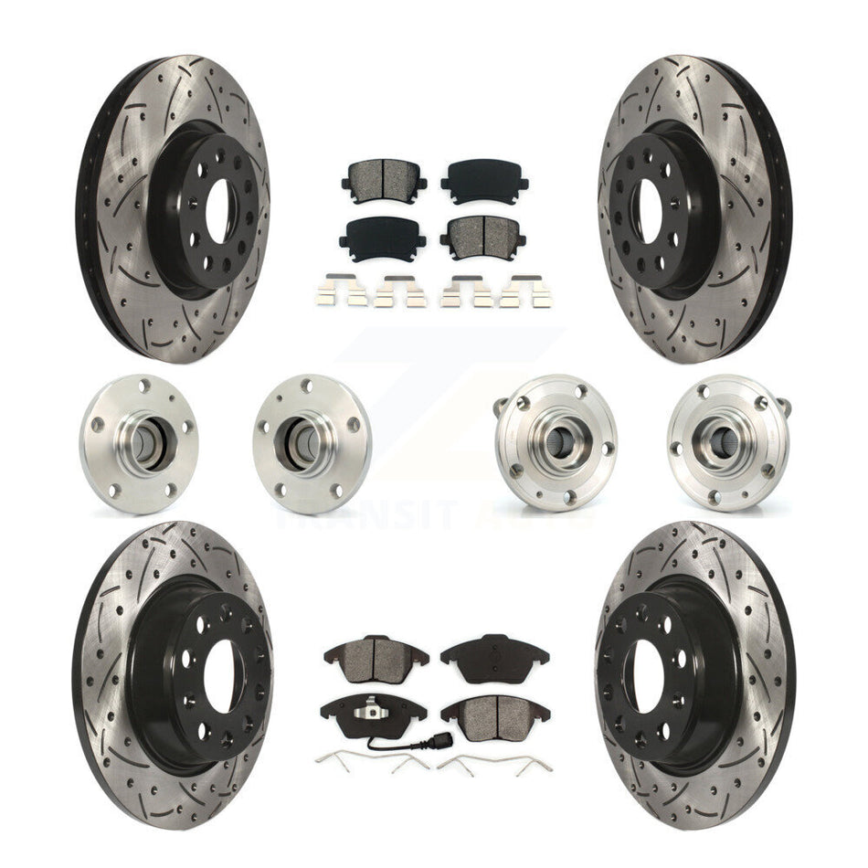 Front Rear Hub Bearings Assembly Coated Disc Brake Rotors And Semi-Metallic Pads Kit (10Pc) For Volkswagen CC Passat KBB-110973