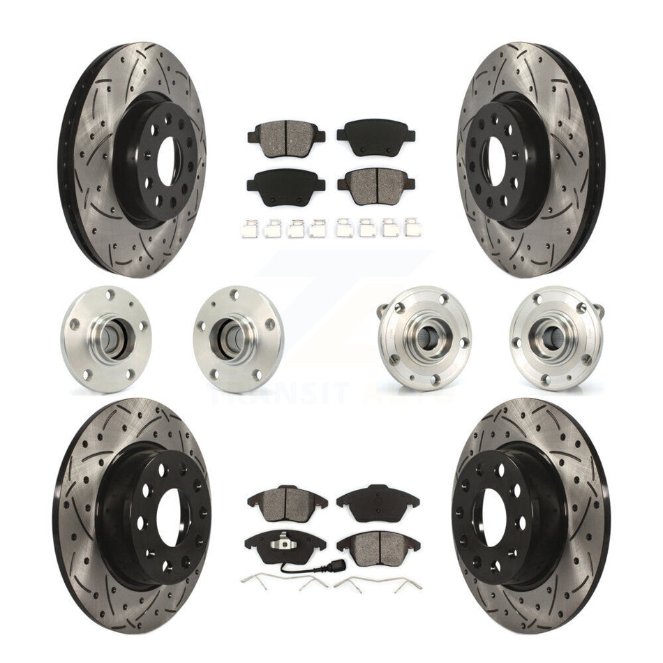 Front Rear Hub Bearings Assembly Coated Disc Brake Rotors And Semi-Metallic Pads Kit (10Pc) For Volkswagen Beetle GTI KBB-110974