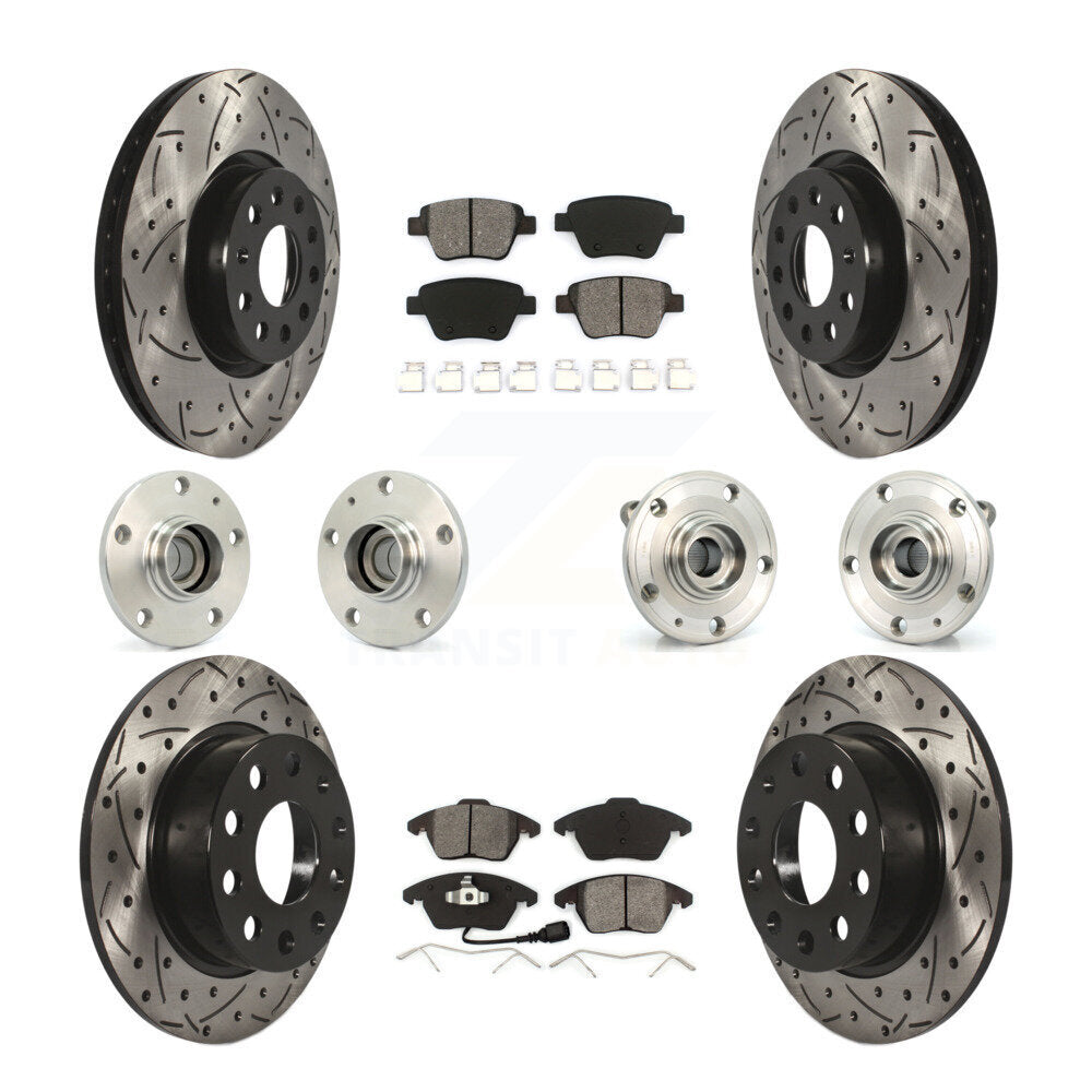 Front Rear Hub Bearing Coated Brake Rotor Pads Kit (10Pc) For 17-18 Volkswagen Jetta 2.0L KBB-110975