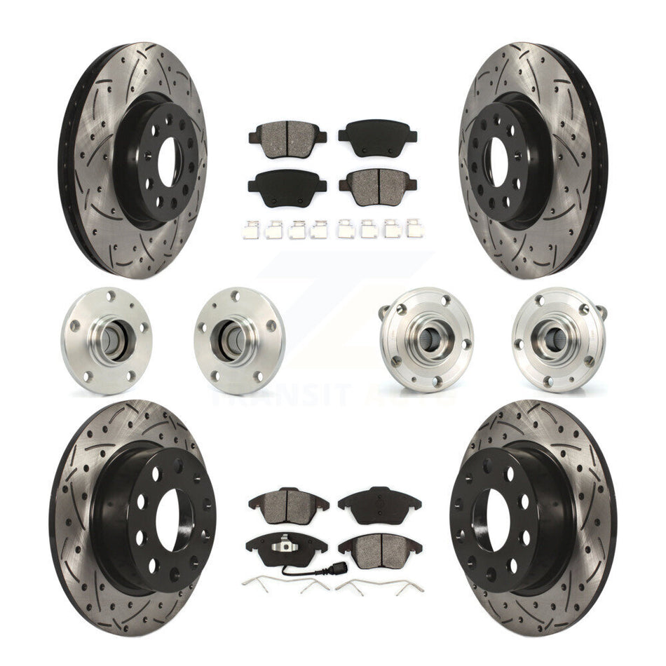 Front Rear Hub Bearing Coated Brake Rotor Pads Kit (10Pc) For 17-18 Volkswagen Jetta 2.0L KBB-110975