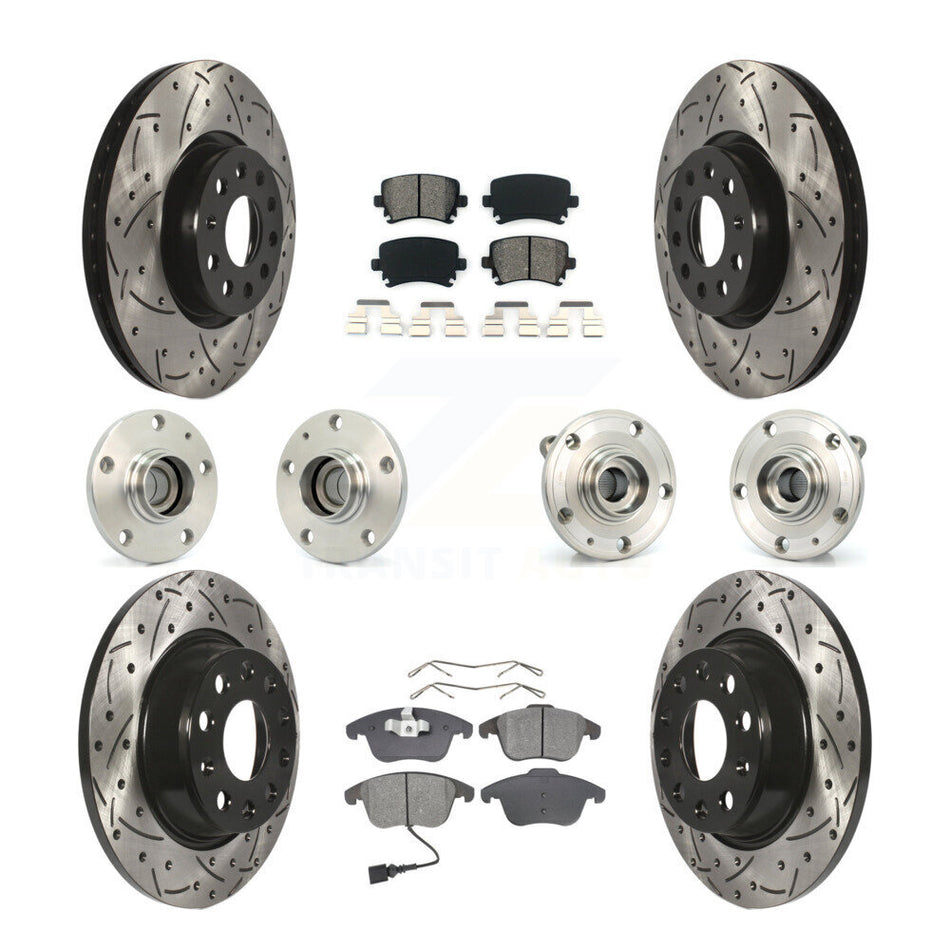 Front Rear Hub Bearings Assembly Coated Disc Brake Rotors And Semi-Metallic Pads Kit (10Pc) For Volkswagen Tiguan Audi Q3 KBB-110977