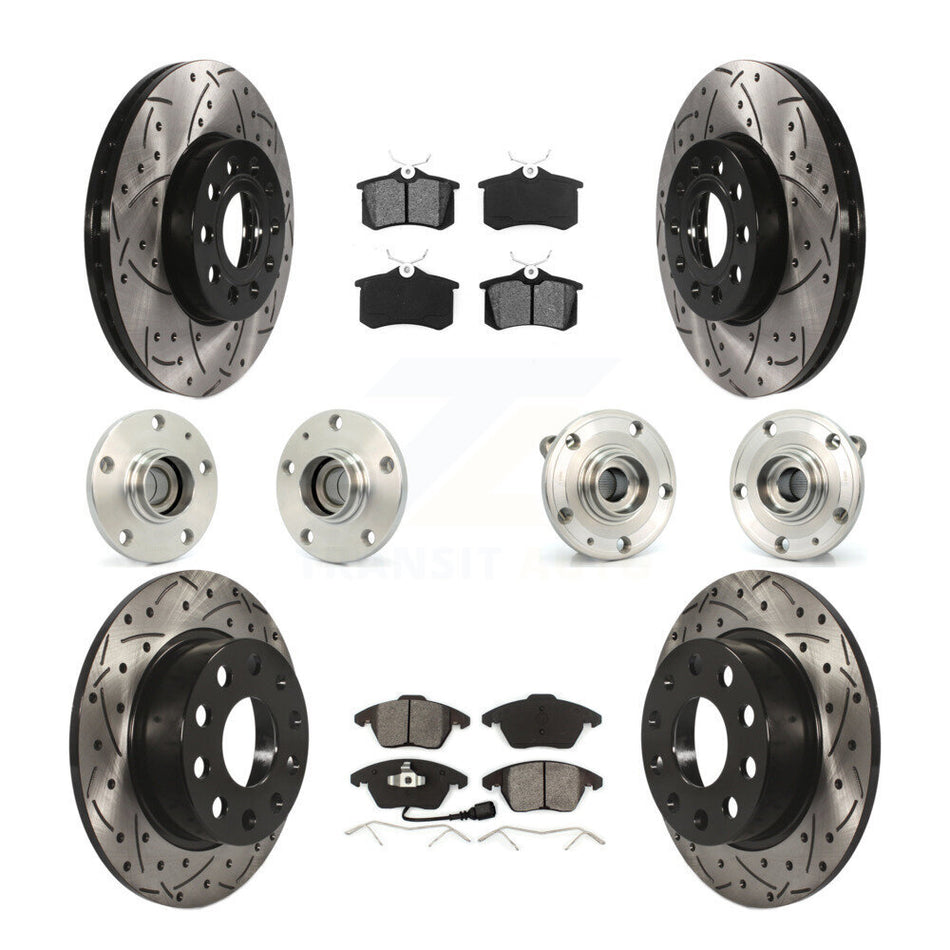 Front Rear Hub Bearings Assembly Coated Disc Brake Rotors And Semi-Metallic Pads Kit (10Pc) For Volkswagen Jetta Beetle KBB-110982