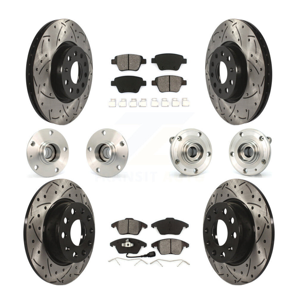 Front Rear Hub Bearings Assembly Coated Disc Brake Rotors And Semi-Metallic Pads Kit (10Pc) For Volkswagen GTI With 30mm bearing KBB-110997