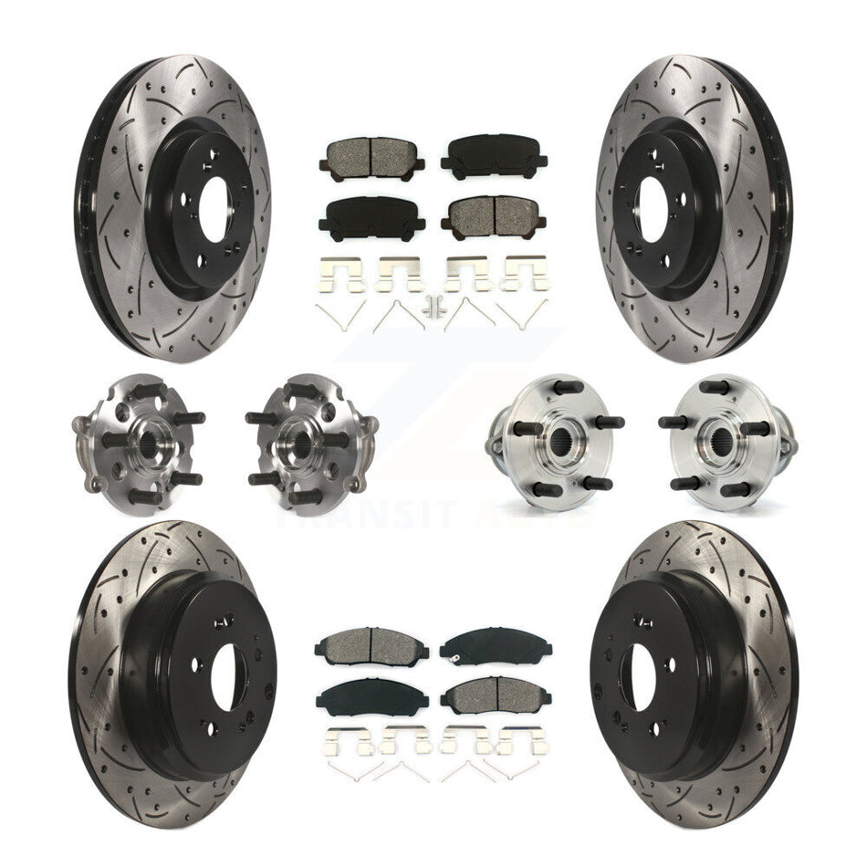 Front Rear Hub Bearings Assembly Coated Disc Brake Rotors And Semi-Metallic Pads Kit (10Pc) For Honda Pilot Acura MDX ZDX KBB-111008