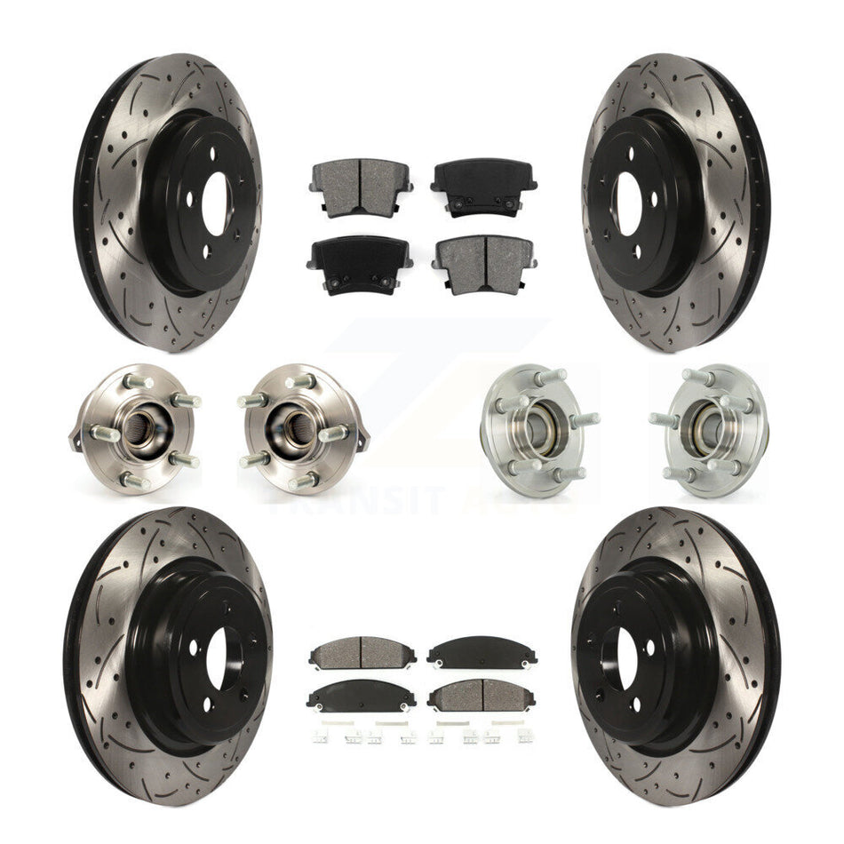 Front Rear Hub Bearings Assembly Coated Disc Brake Rotors And Semi-Metallic Pads Kit (10Pc) For Dodge Charger With Police Package KBB-111013
