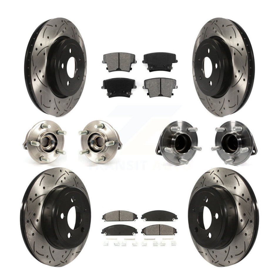 Front Rear Hub Bearings Assembly Coated Disc Brake Rotors And Semi-Metallic Pads Kit (10Pc) For Dodge Chrysler 300 Charger Challenger KBB-111018