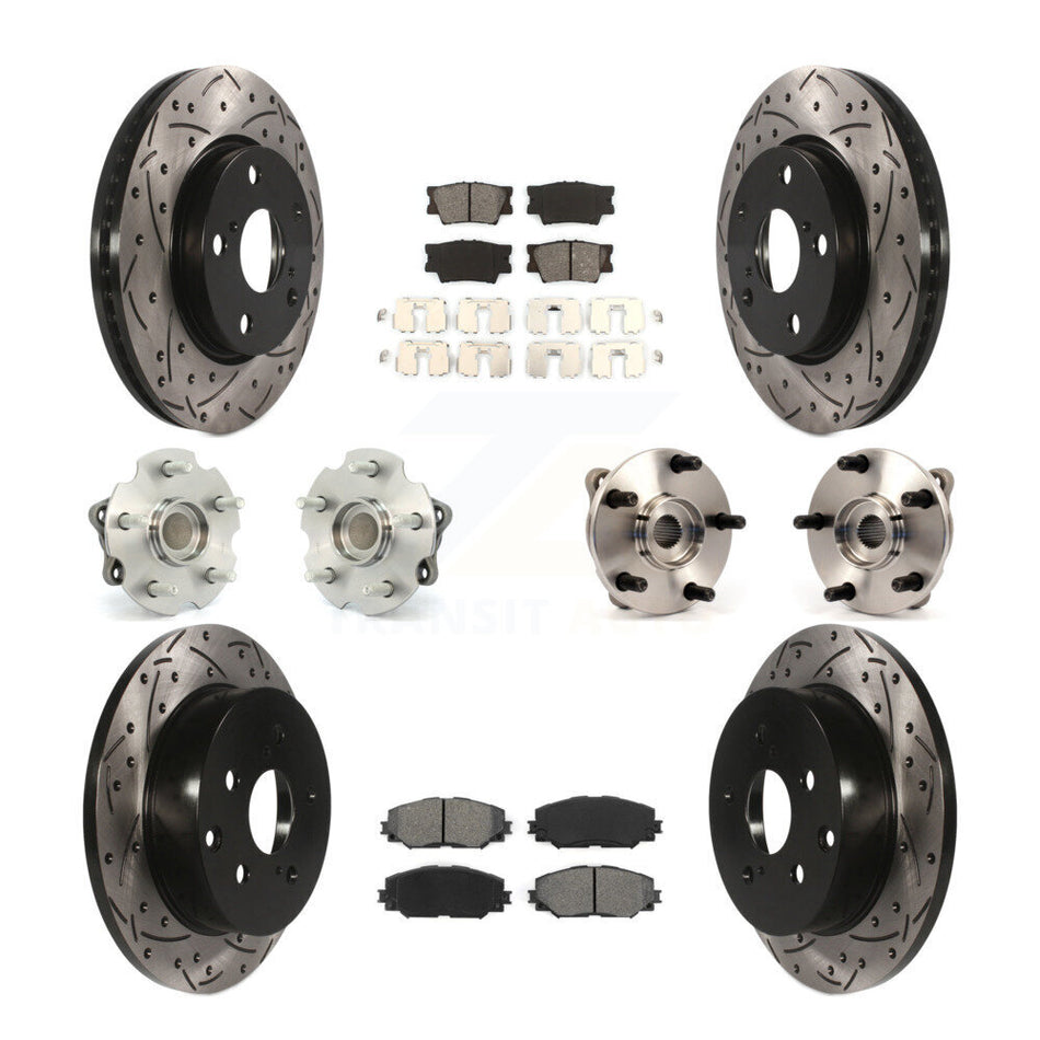 Front Rear Hub Bearings Assembly Coated Disc Brake Rotors And Semi-Metallic Pads Kit (10Pc) For Toyota RAV4 Lexus HS250h KBB-111021