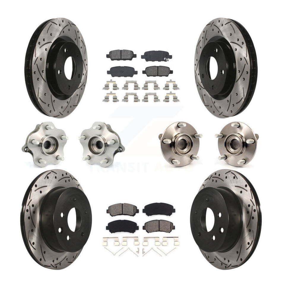 Front Rear Hub Bearings Assembly Coated Disc Brake Rotors And Semi-Metallic Pads Kit (10Pc) For 2008-2013 Nissan Rogue AWD KBB-111024