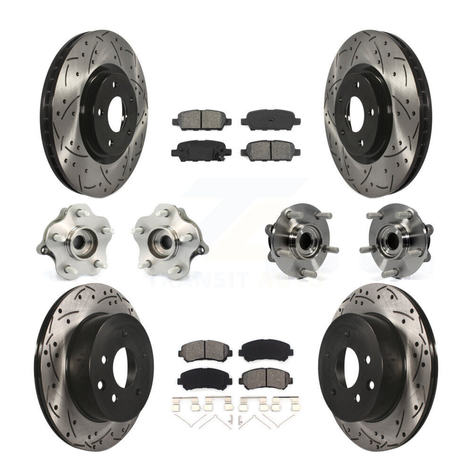 Front Rear Hub Bearings Assembly Coated Disc Brake Rotors And Semi-Metallic Pads Kit (10Pc) For 2014 Nissan Juke Nismo RS with AWD To 04 14 KBB-111025