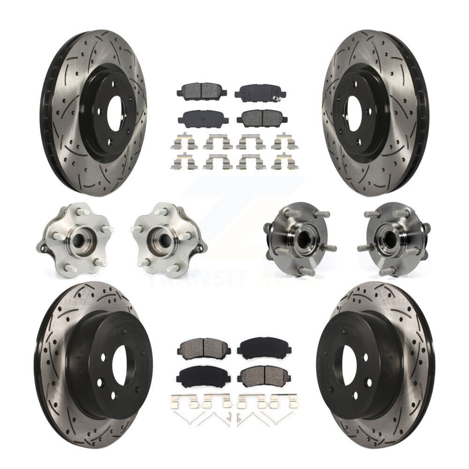 Front Rear Hub Bearings Assembly Coated Disc Brake Rotors And Semi-Metallic Pads Kit (10Pc) For 2014 Nissan Juke Nismo RS with AWD To 04 14 KBB-111025