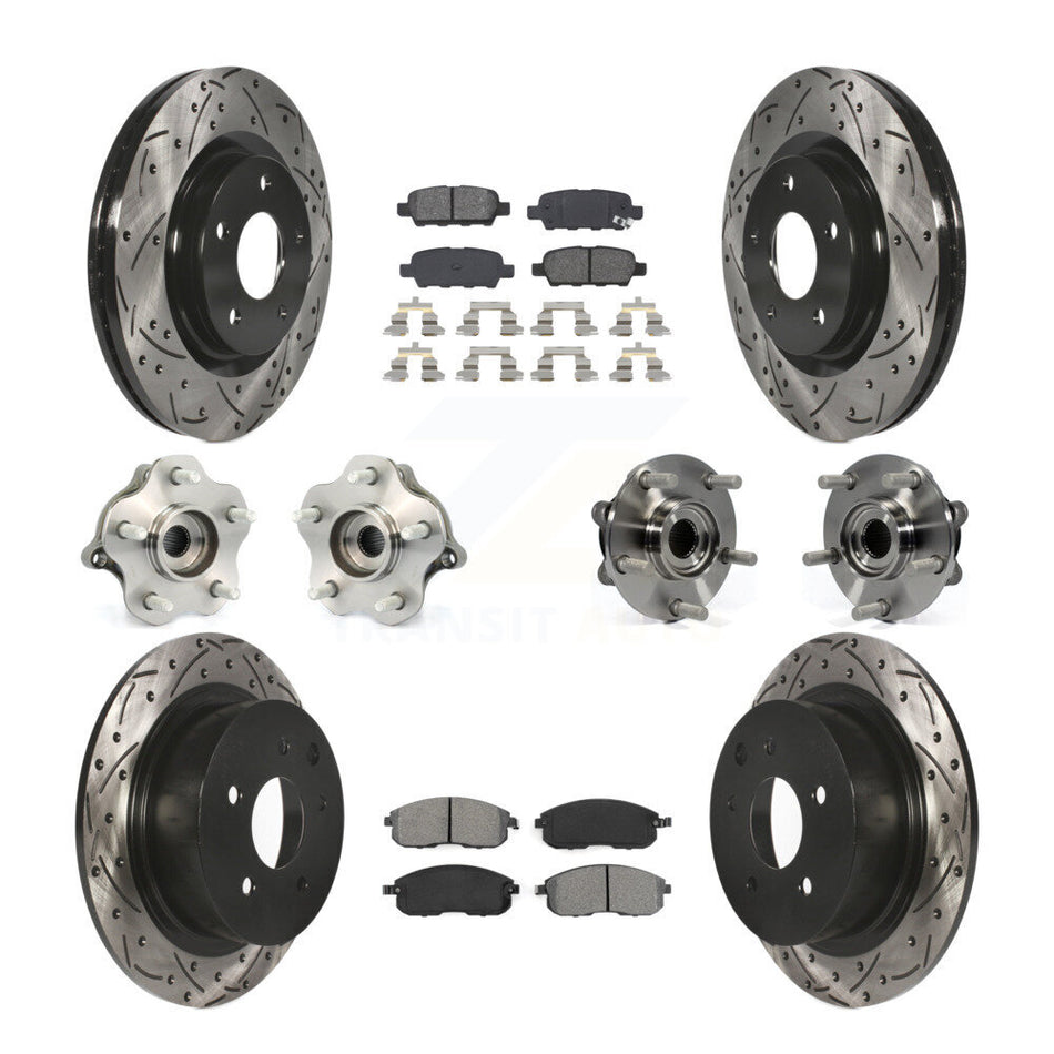 Front Rear Hub Bearings Assembly Coated Disc Brake Rotors And Semi-Metallic Pads Kit (10Pc) For Nissan Juke KBB-111026