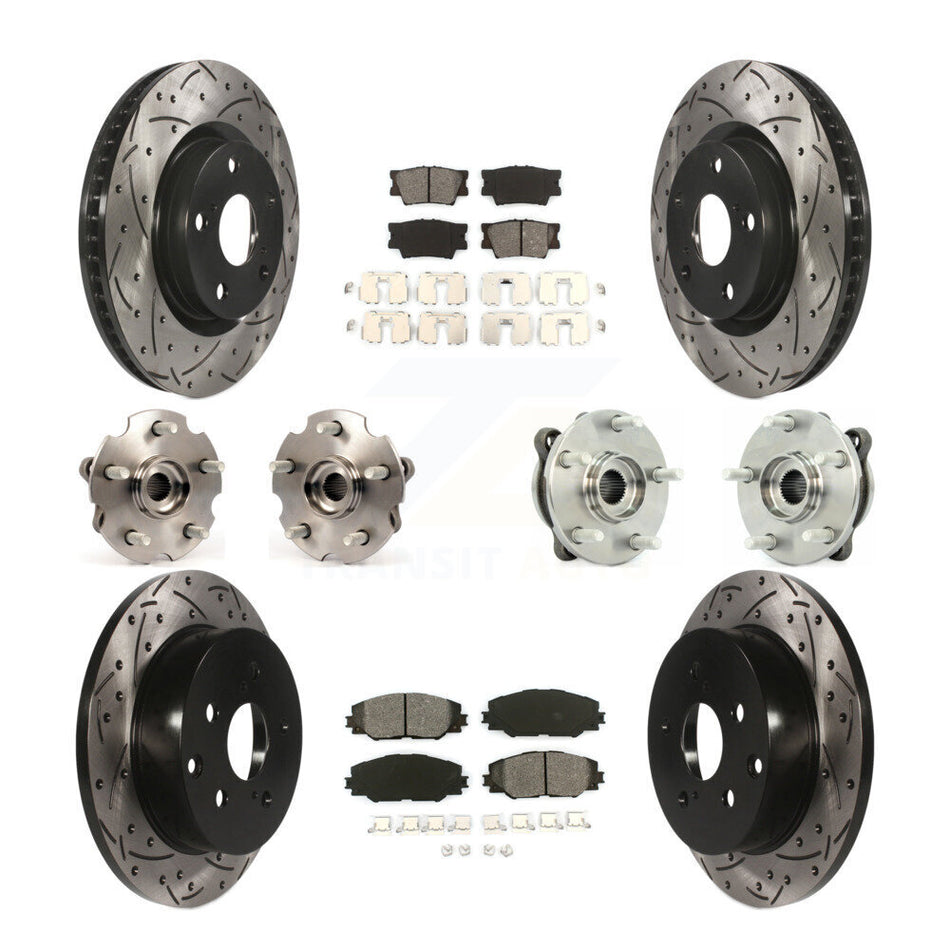 Front Rear Hub Bearings Assembly Coated Disc Brake Rotors And Semi-Metallic Pads Kit (10Pc) For Toyota RAV4 KBB-111029