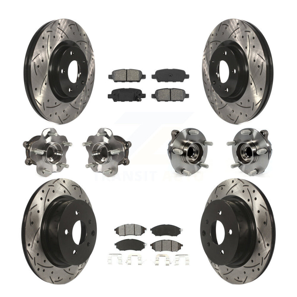 Front Rear Hub Bearings Assembly Coated Disc Brake Rotors And Semi-Metallic Pads Kit (10Pc) For INFINITI G37 G35 EX35 G25 Nissan 370Z Q40 M35 QX50 M45 EX37 KBB-111033