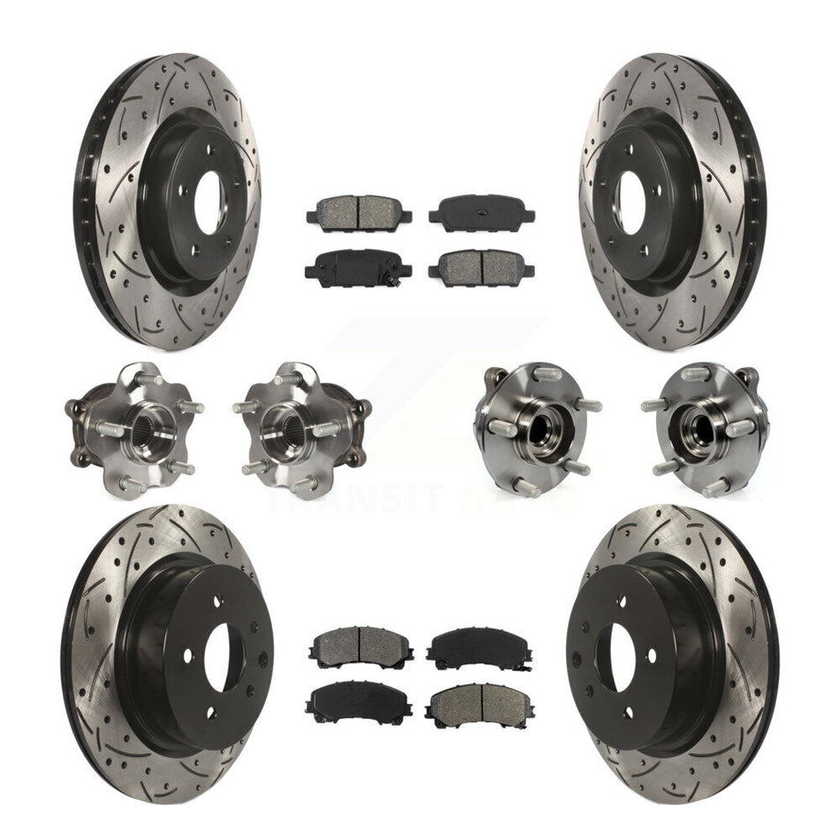 Front Rear Hub Bearings Assembly Coated Disc Brake Rotors And Semi-Metallic Pads Kit (10Pc) For 2016-2017 INFINITI QX50 RWD KBB-111039